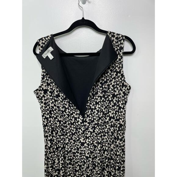 DressBarn Ditsy Floral Print Ruched Sleeveless Midi A-Line Dress Womens Plus 16 - Picture 6 of 11